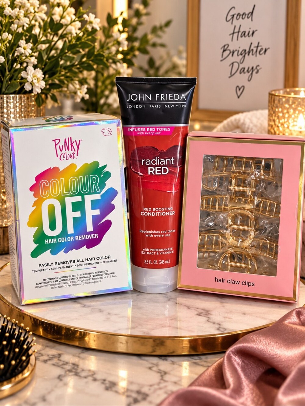 Hair Color Care Bundle Punky Colour Off John Frieda Radiant Red + Gold Claw Clip